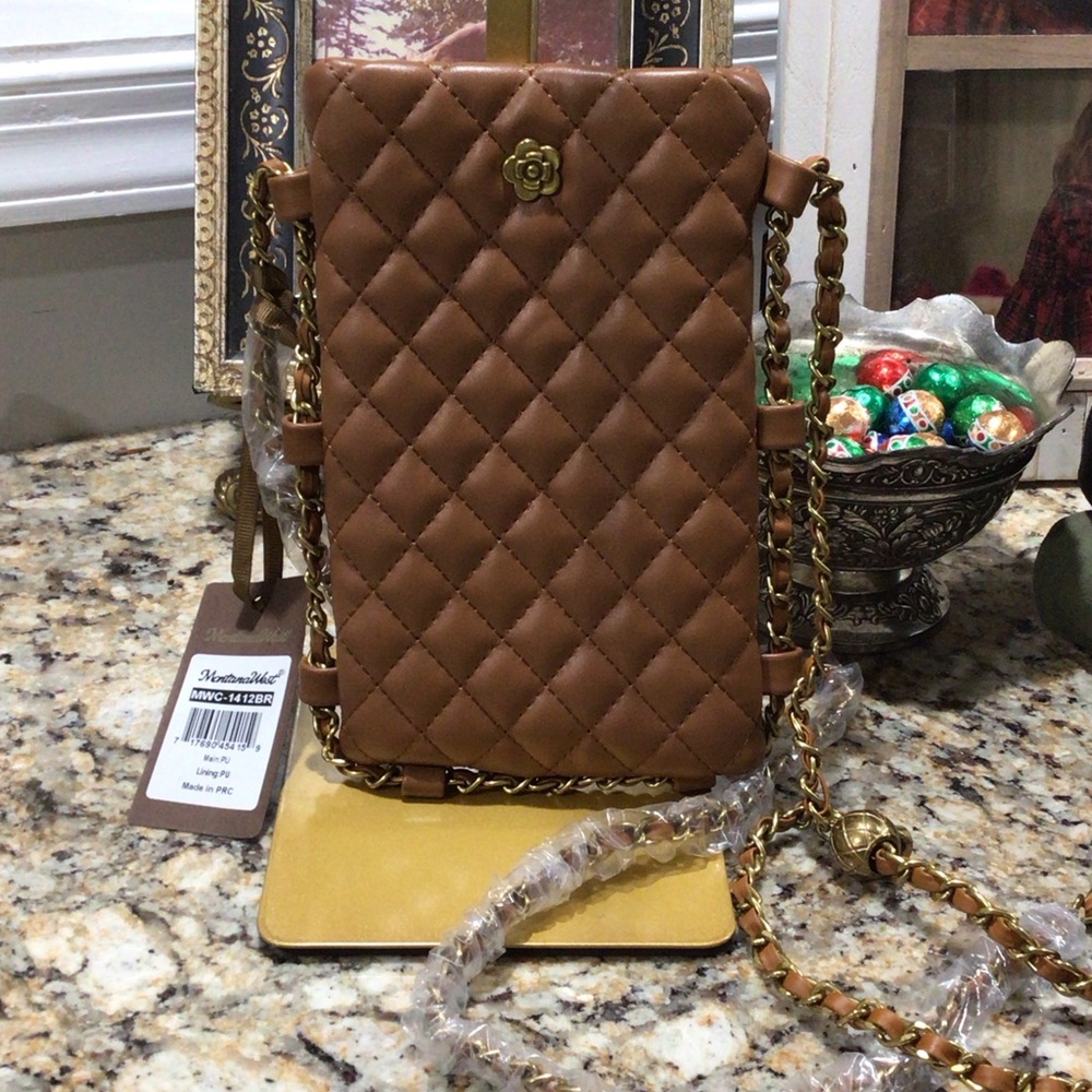 Montana West Brown Quilted Crossbody Bag with Chain Strap